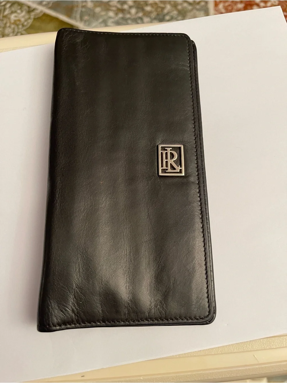 Lauren Ralph Lauren Black Leather Long Wallet with Silver Logo